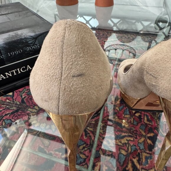 Herve Leger KELLIA Nude Lamb Suede Gold Prism Heel - Picture 5 of 12